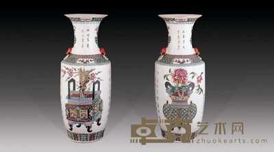 清光绪 粉彩钟鼎插花瓶（2件） 高59.5cm
